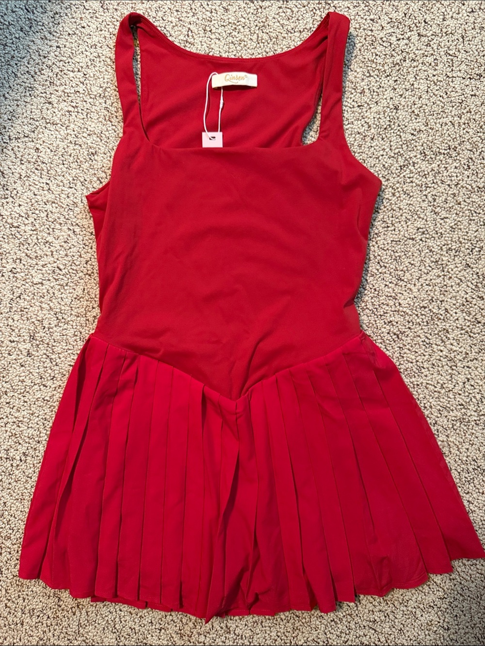 Qinsen fairy Red Pleated tennis dress